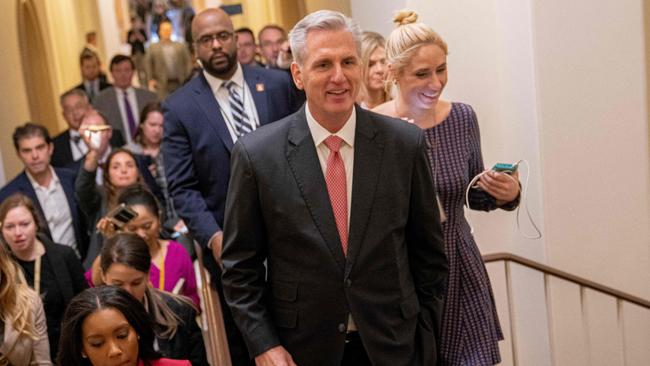 House Republican Leader Rep. Kevin McCarthy walks to his office during the third day of elections for Speaker of the House. Picture: Getty Images via AFP.