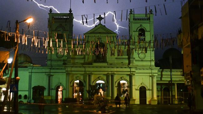 A lightning strike in the sky over St. Anthony's Shrine in Colombo. Picture: AFP.