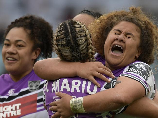 Alice Vailea celebrates victory with her Warriors team mates.