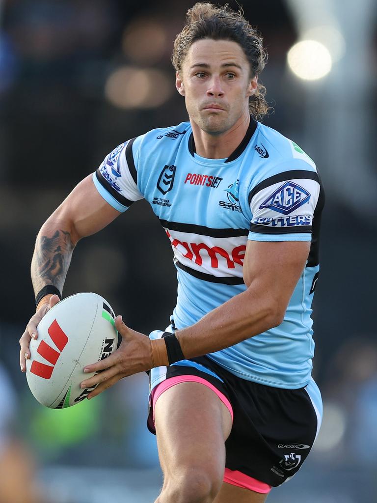 Shark Nicho Hynes playing against the Canterbury Bulldogs at PointsBet Stadium in March. Picture: Mark Metcalfe/Getty