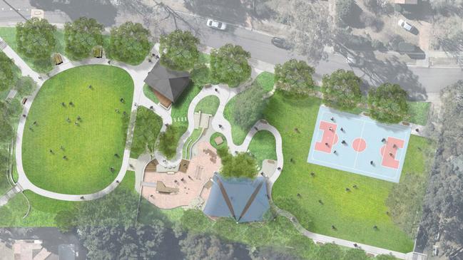 An artist's impression of the revamped Kings Park, the former site of the Denistone East Bowling Club.