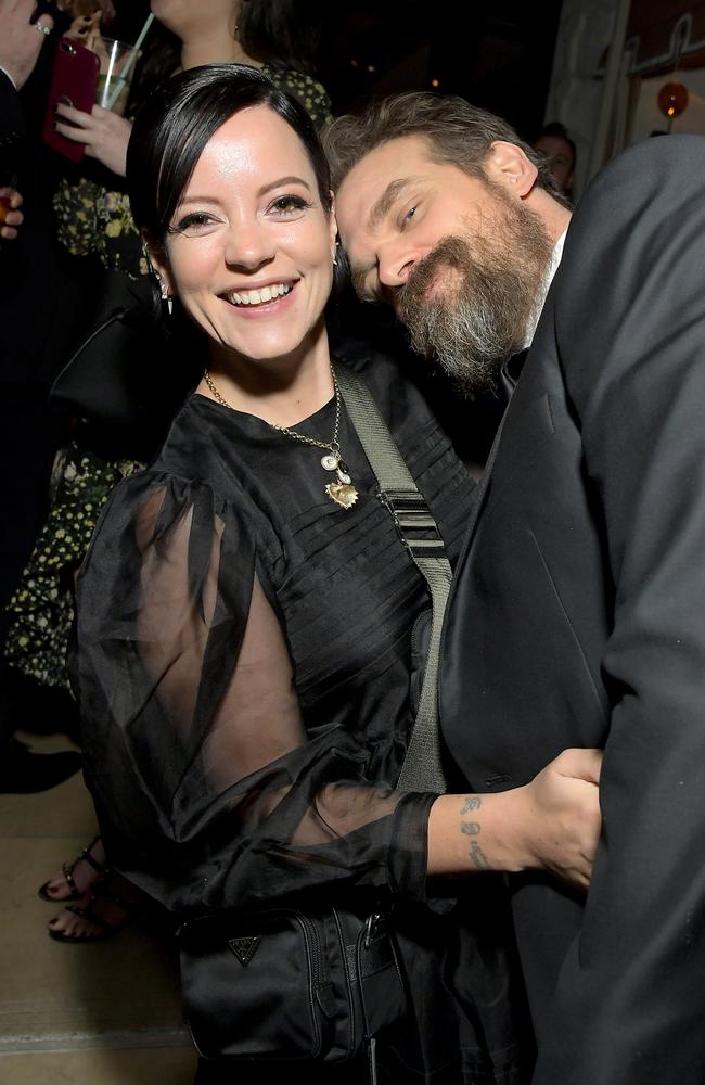 David Harbour and singer Lily Allen are in full control of each other’s phones. Picture: Charley Gallay/Getty Images for Netflix.