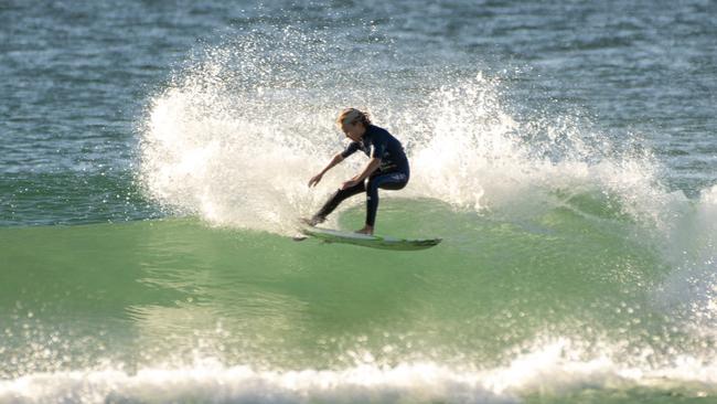 Coffs Harbour's Luca Martin carves it up at the 2023 Oz Grom Open at Lennox Head. Picture: Ethan Smith