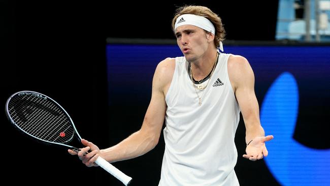 Alexander Zverev battles in his United Cup clash against Czech Republic’s Jiri Lehecka. Picture: David Gray / AFP