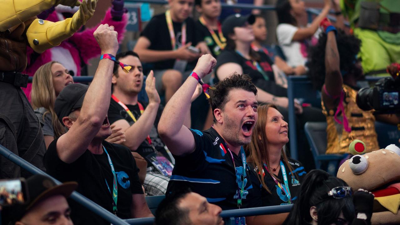 A fan reacts during the final seconds of the Duos competition at the 2019 Fortnite World Cup. Picture: AFP