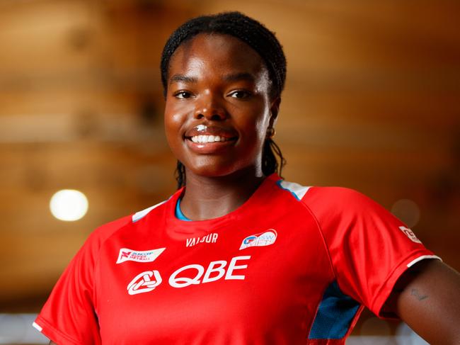 DAILY TELEGRAPH. NSW Swifts import Grace Nweke, who's the biggest new name in the sport this year and one of the highest-profile players in the world at the moment, photographed at Netball Central, Homebush. Friday 24/01/2025. Picture by Max Mason-Hubers