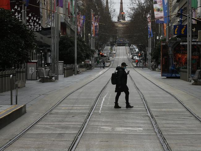 MELBOURNE, AUSTRALIA - NewsWire Photos AUGUST 16, 2020:   A quiet Bourke Street is seen in Melbourne, Victoria. Picture: NCA NewsWire / Daniel Pockett