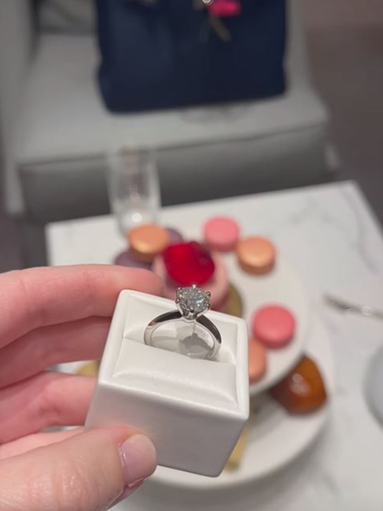 The stunning Tiffany &amp; Co. engagement ring. Picture: Instagram/Rebel Wilson