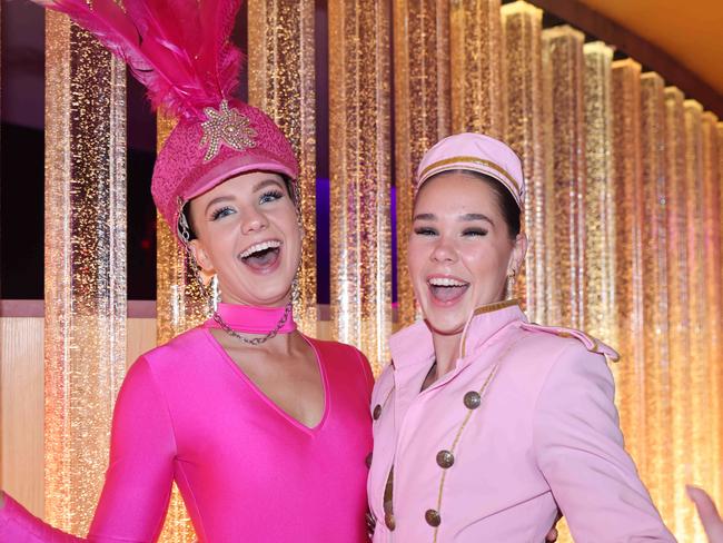 Bianca Riek and Kiara Brook at the Pink Flamingo Disco Disco show launch for Gold Coast at Large. Picture, Portia Large.