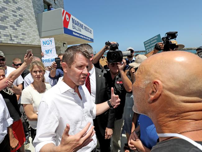 Premier Mike Baird was in Ballina as shark nets were installed. Picture: Luke Marsden.