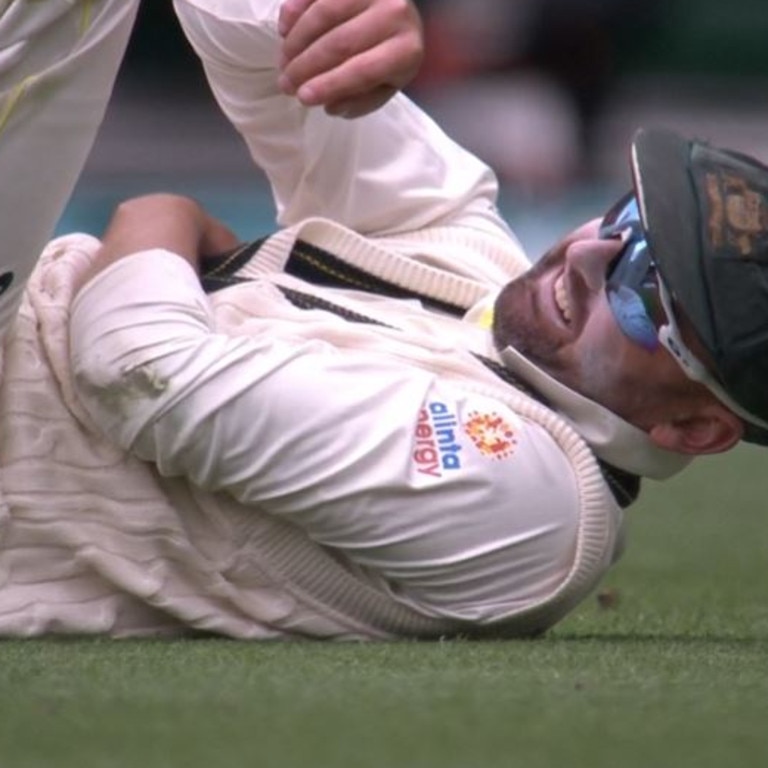 Nathan Lyon grimaces.