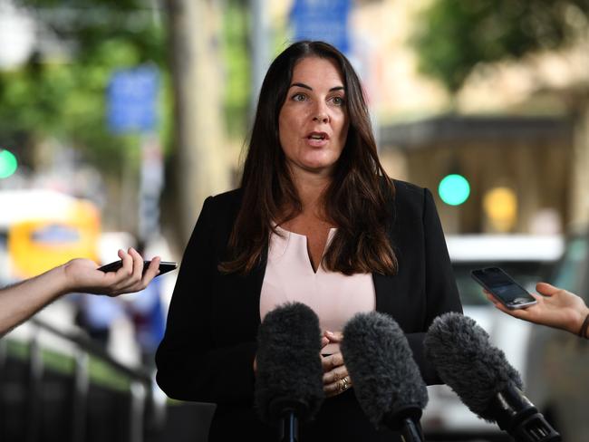 Humane Society International's head of campaigns Nicola Benyon speaks to the media as part of the bid to overturn the use by the Queensland government of 173 drum lines in the Great Barrier Reef marine park. Picture: AAP Image/Dan Peled