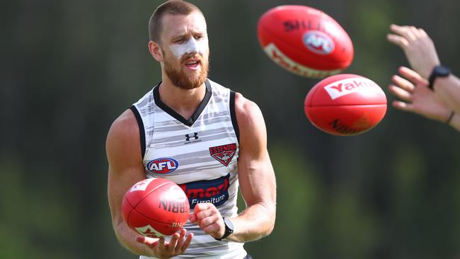 Dyson Heppell shows off his new look at Essendon’s training camp. Picture: Getty Images