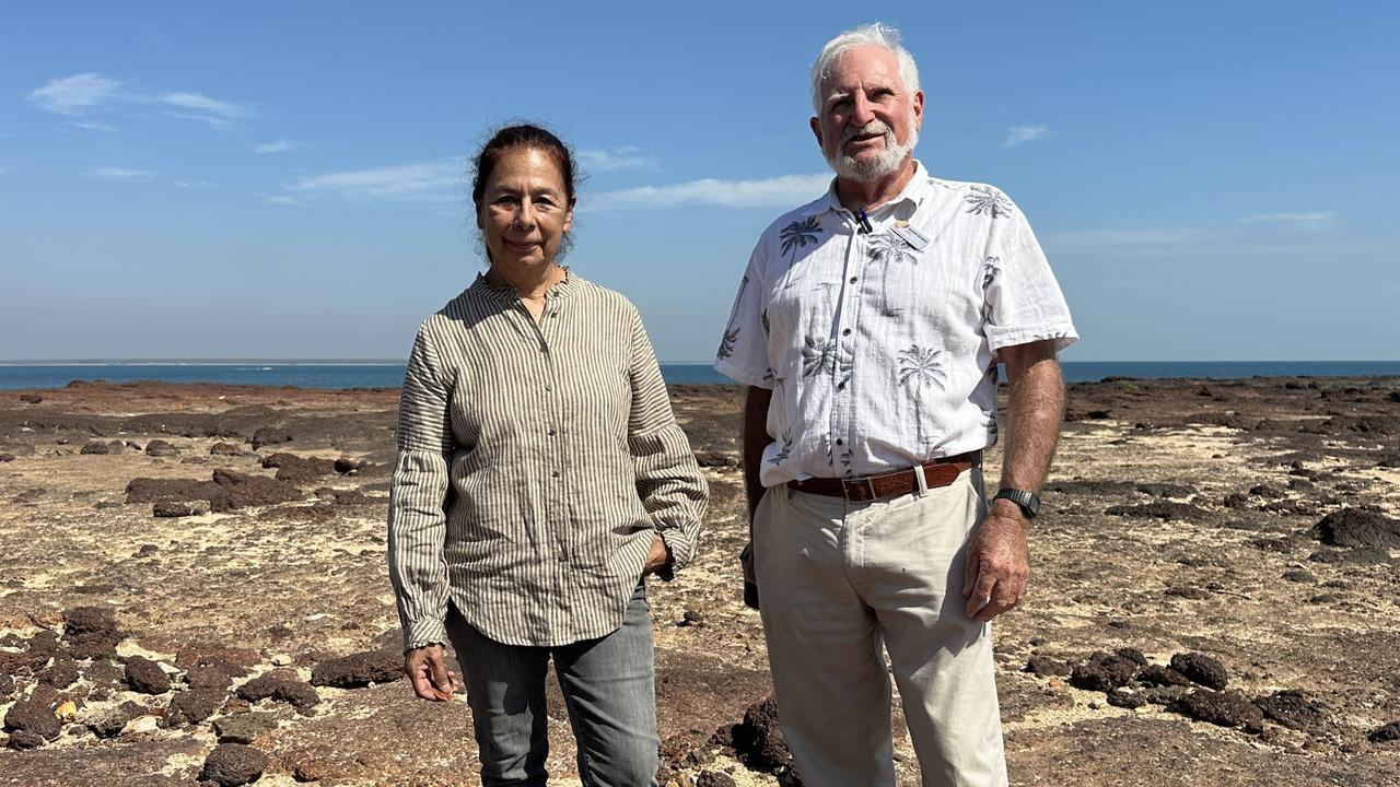 Techy Masero and Richard Creswick at East Point, where Tracy made landfall on Christmas Eve, 1974. Picture: Elise Graham