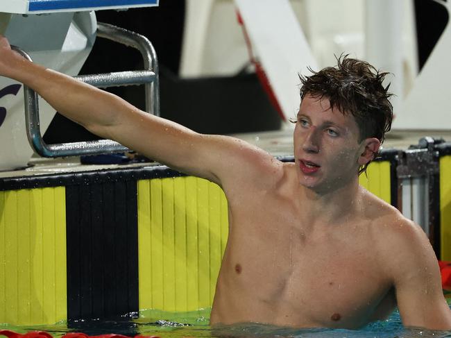 Giuliani with nothing left in the tank after the final of the men’s 200 metre Freestyle. Picture: David Gray / AFP