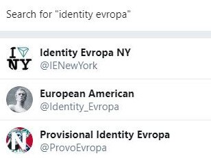 A simple search reveals American white supremacist group Identity Evropa aka American Identity Movement, has several accounts on Twitter. Picture: Twitter