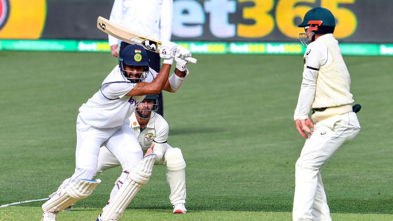 India's Cheteshwar Pujara plays a shot during his lengthy stay at the crease. Picture: AFP