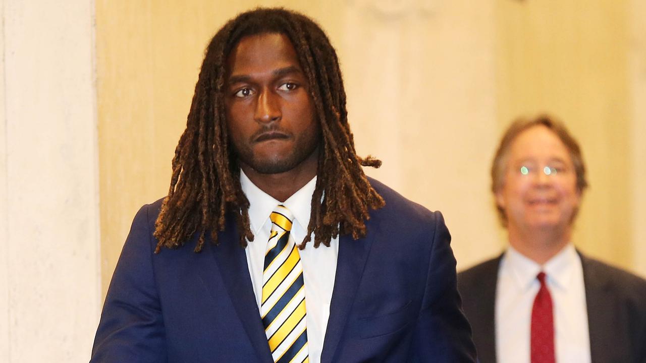 West Coast Eagles ruckman Nic Naitanui fronts the media after his AFL tribunal appearance. Picture: Nic Ellis (The West Australian)