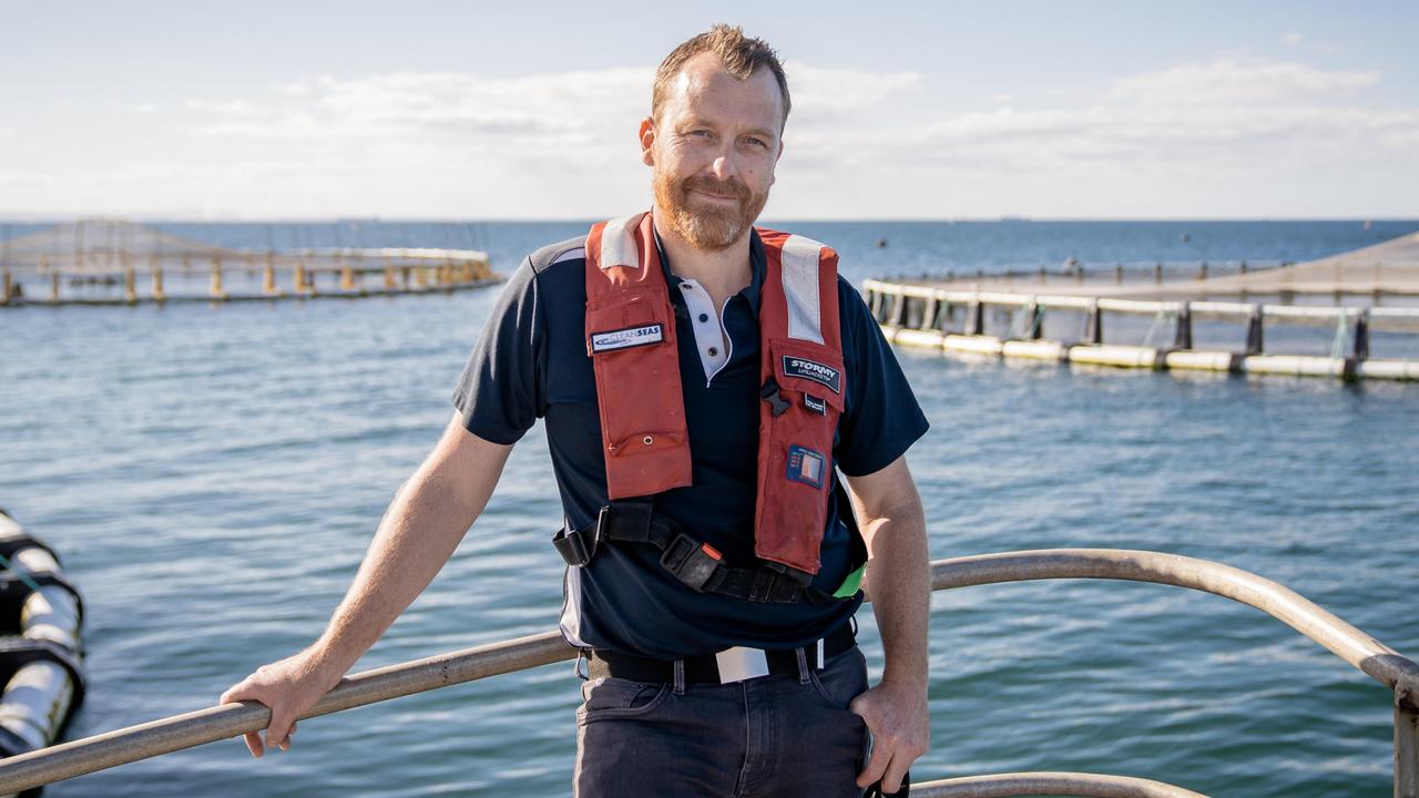 Clean Seas Seafood chief executive Rob Gratton at the company’s Kingfish farm near Port Lincoln in South Australia’s Spencer Gulf. Picture: Astyn Reid