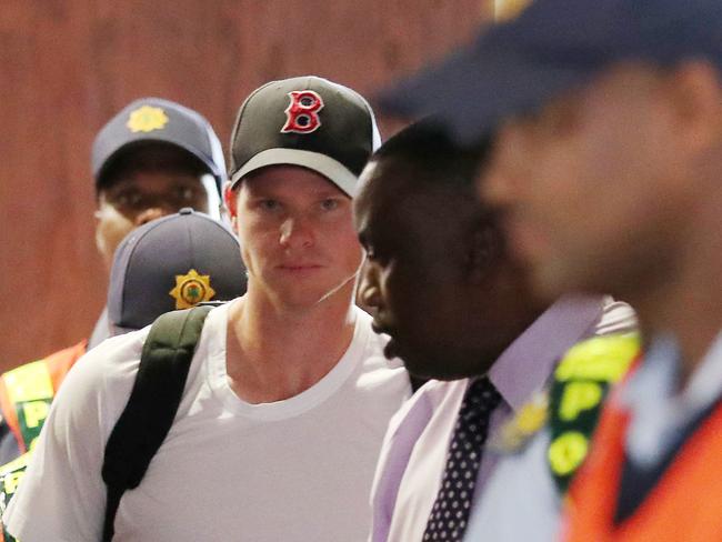 Australian cricket player Steve Smith was heckled while leaving the airport in South Africa. Picture: WP Media