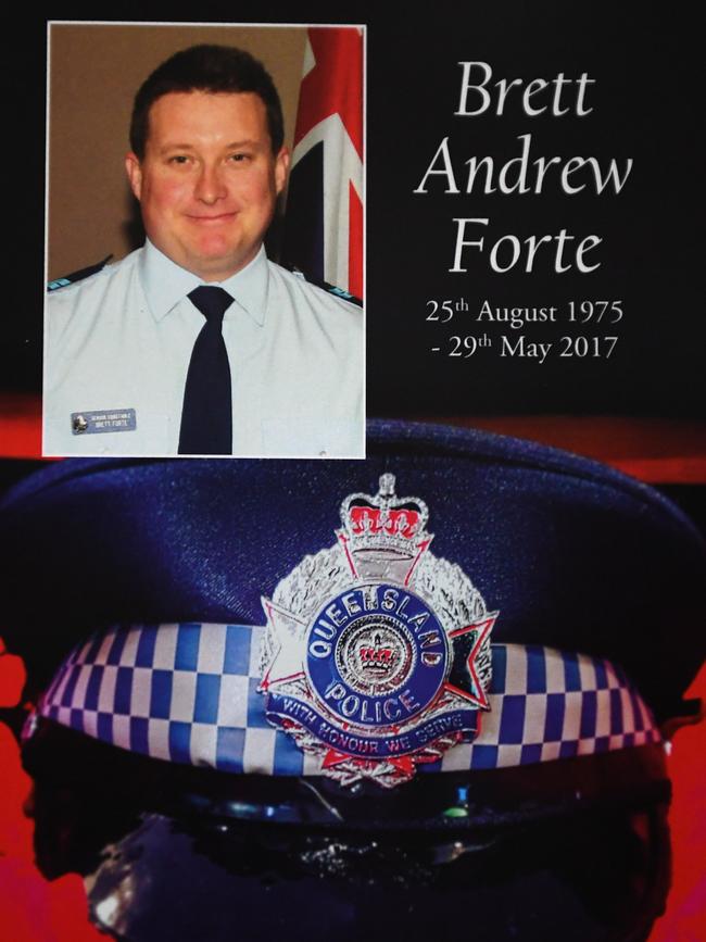 The front cover of the program for the funeral of Senior Constable Brett Forte in Toowoomba on June 7, 2017. Picture: AAP/Dan Peled