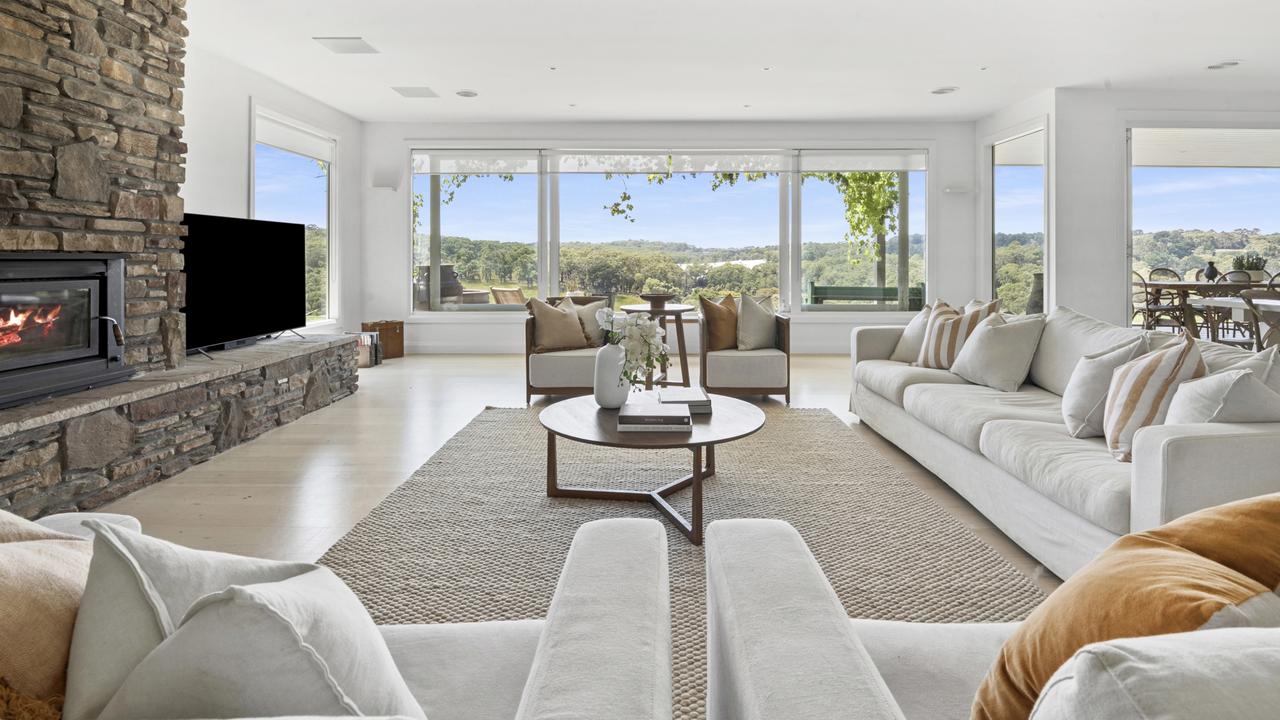 Inside the main living area with fire place.