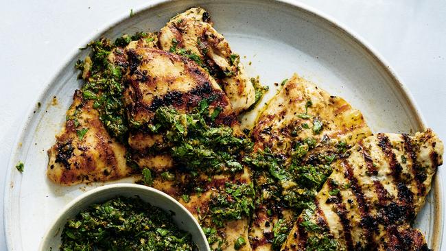 The mayo matters: Mayo-marinated chicken with chimichurri from Easy Weeknight Dinners by New York Times Cooking.