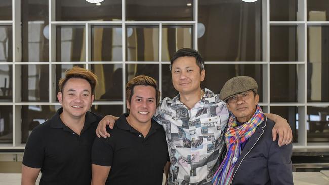 Business partners Phudisanat Ratanatilaka Na Bhuket, Tatsanai Suwannarat and Geng Sapphachai with Thai artist Pechsing Somnus inside the former Pranzo site. Picture: Roy VanDerVegt