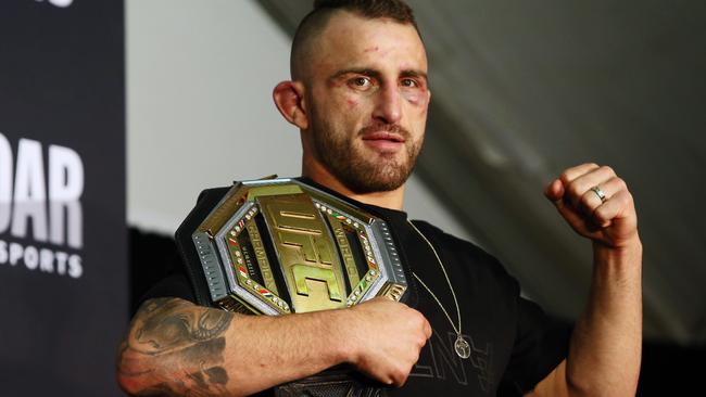 Pictured is new UFC Featherweight title holder from Australia Alex Volkanovski at a press conference following his win against Max Holloway at UFC 245 in Las Vegas. Picture: Richard Dobson