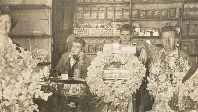 Winston's Grandfather Tony Jeffrey with some of his famous wreaths.