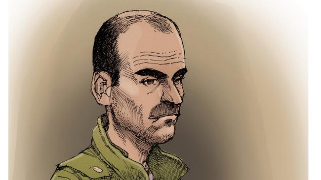 Sketch artist image of pedophile Ashley Paul Griffith in Brisbane Supreme Court. Picture: Brett Lethbridge