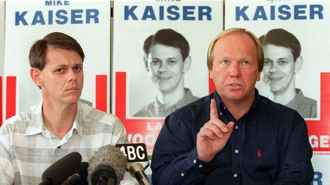 Mike Kaiser (left) with then-Queensland Premier Peter Beattie in 2000. Picture: Grainger Lane