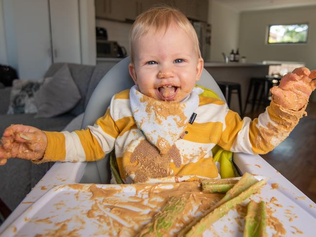 Megan Chappel and 10 month old son Stellan Saunders, who isnÃt allergic and has been eating peanut products since 5 months of age.New research has found that updated infant feeding guidelines, which recommend not delaying the introduction of allergy causing foods like peanuts, has halted the rise in peanut allergies in Melbourne.Picture: Jason Edwards