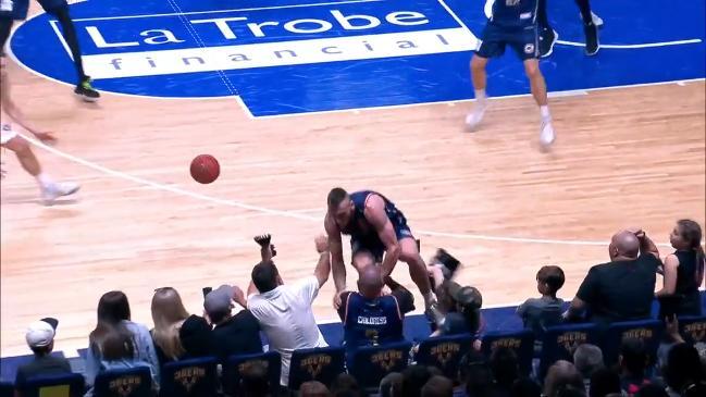 Mitch Creek crashes into courtside fan at Sixers' final