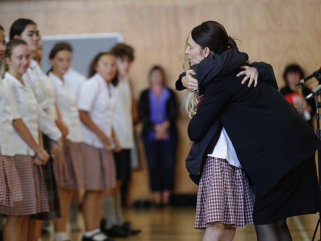 She asked students to help her keep New Zealand free from hate. Picture: Vincent Thian/AP