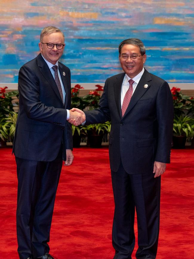 Prime Minister Anthony Albanese (left) is welcomed to China. Picture: Supplied