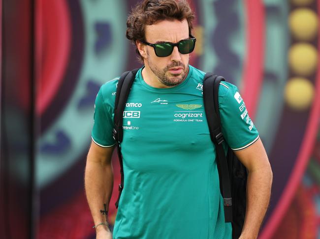 MEXICO CITY, MEXICO - OCTOBER 28: Fernando Alonso of Spain and Aston Martin F1 Team walks in the Paddock  prior to final practice ahead of the F1 Grand Prix of Mexico at Autodromo Hermanos Rodriguez on October 28, 2023 in Mexico City, Mexico. (Photo by Jared C. Tilton/Getty Images)