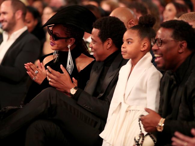 Beyonce, Jay Z and their daughter Blue Ivy Carter attend the 60th Annual GRAMMY Awards at Madison Square Garden on January 28, 2018 in New York City. Picture: Getty