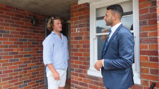 First home owner Josh Thomson and Harcourts real estate agent Bibby Davidson welcome stamp duty relief. Picture: Alison Foletta