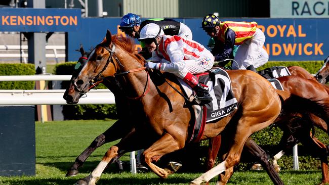 Giga Kick, ridden by jockey Craig Williams, wins the 2022 Everest. Picture: AFP