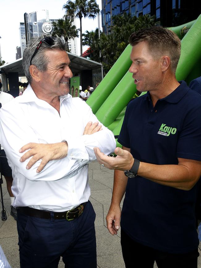 Ben Elias with David Warner at the Fox Cricket launch. Picture: John Appleyard