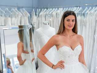 Cheryl shops for her wedding dress in a scene from the TV series Married At First Sight. Picture: MARC GRIMWADE