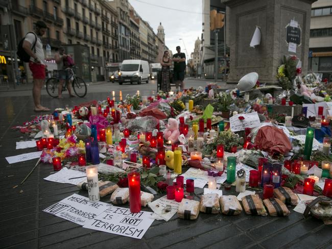 Touching tributes at Las Ramblas after a terrorist attack in Barcelona. Picture: Ella Pellegrini