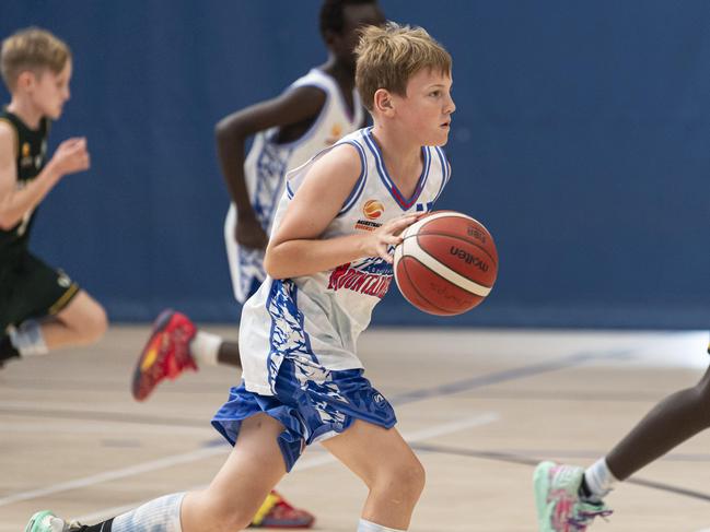 Christopher Quick of Toowoomba Mountaineers against Ipswich Force 1 in Basketball Queensland U12 Boys State Championships at Toowoomba Grammar School, Sunday, September 22, 2024. Picture: Kevin Farmer