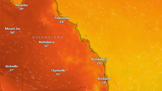 Queensland temperature forecast for Wednesday September 20. Photo: Windy.com