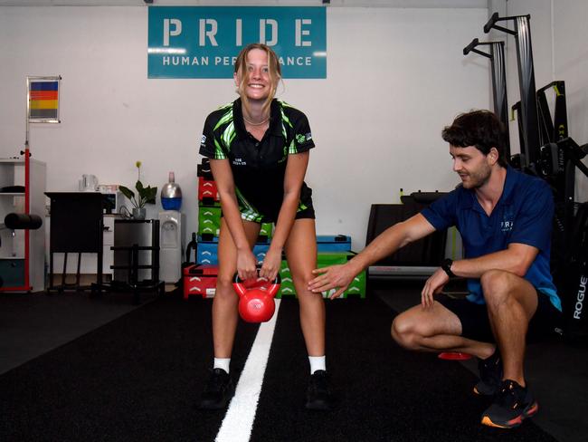 Pride Human Performance exercise physiologist Mani Gregson with Zoe Brakels. Picture: Evan Morgan