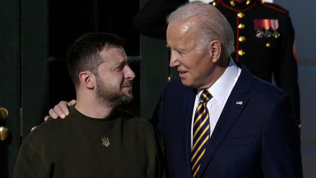 US President Joe Biden welcomes Zelensky on the South Lawn of the White House. Picture: AFP