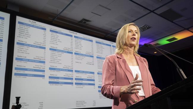 Tasmanian State Election 2024, Labor leader Rebecca White in the tally room, Hotel Grand Chancellor. Picture: Chris Kidd