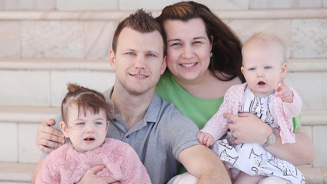 Jeff ,Jo , Isabel 2yrs and Charlotte 13mnths Horn . Pic Annette Dew