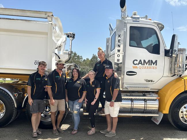 Mitch Doyle, Matt Doyle, Natasha Doyle, Courtney Doyle, Ashleigh Doyle and Jeff Doyle with a CAMM Truck. Picture: Supplied.